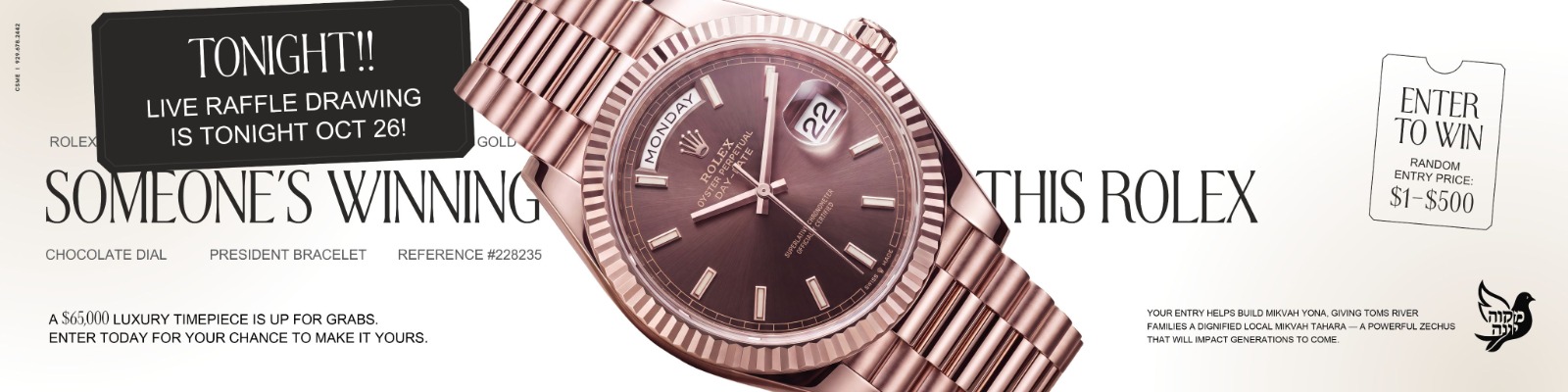 Win a $65,000 Rolex Day-Date – tickets from $1