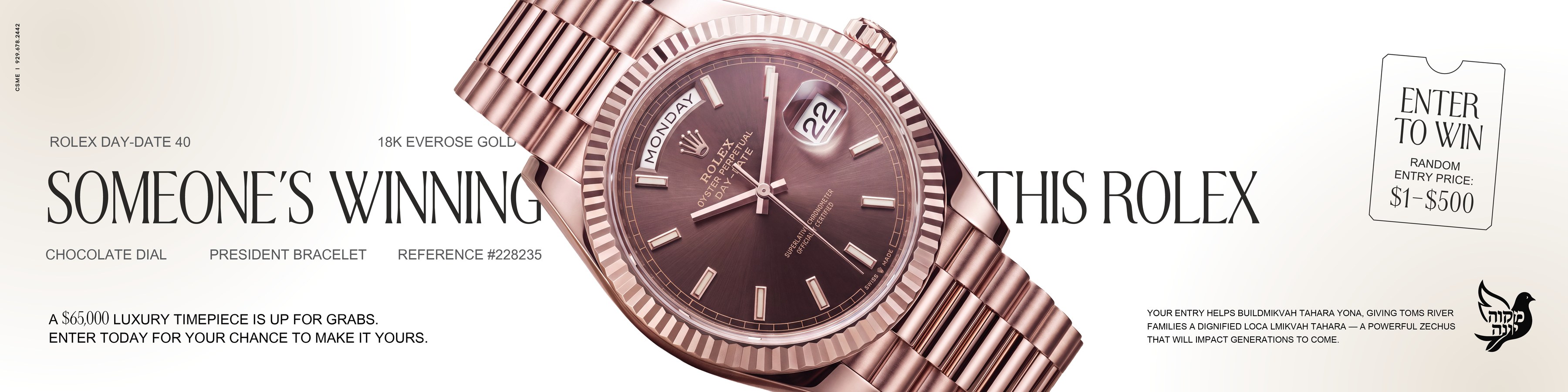 Win a $65,000 Rolex Day-Date – tickets from $1